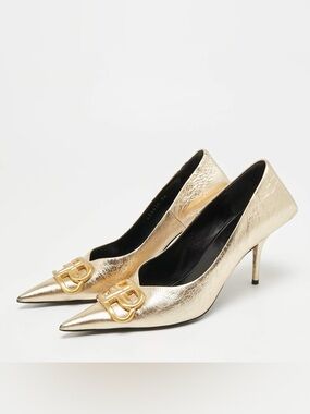 Balenciaga square knife metallic gold pumps Size 39